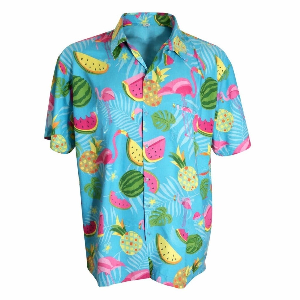 King Kameha Hawaiian Aloha Shirt‎ 3XL Vtg Pineapples Flamingos Watermelon Slices